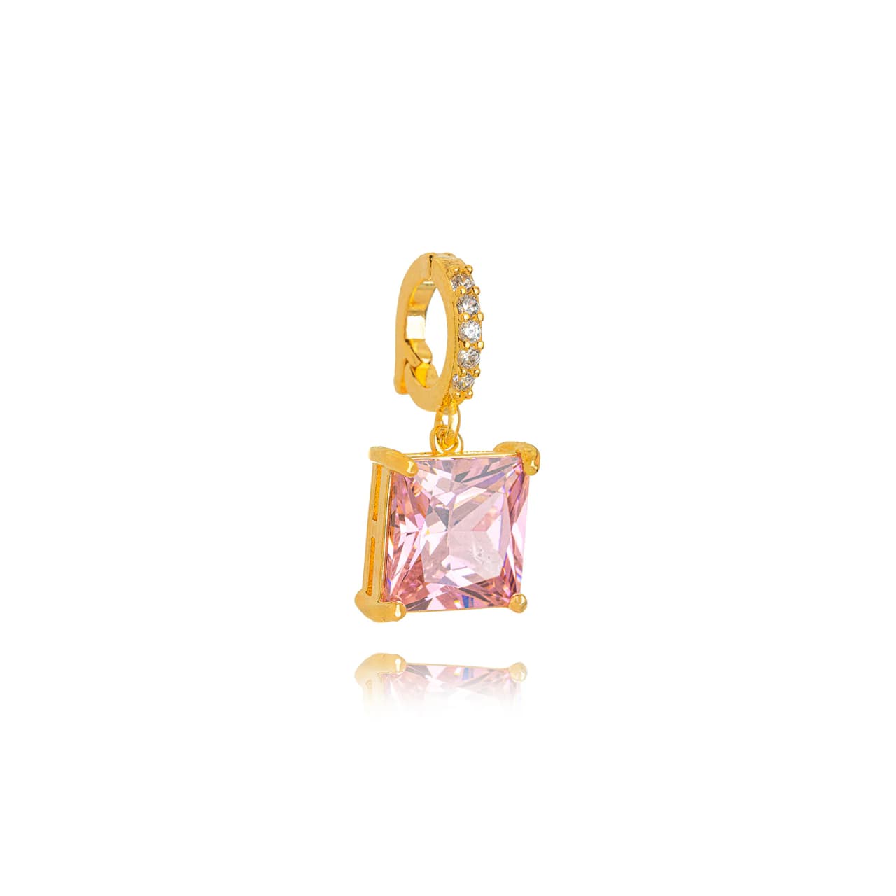 Quadrado dourado - rosa quartzo